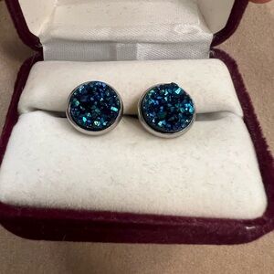 Sparkling Blue Druzy Stud Earrings | Hypoallergenic & Lightweight | Gift-Ready!